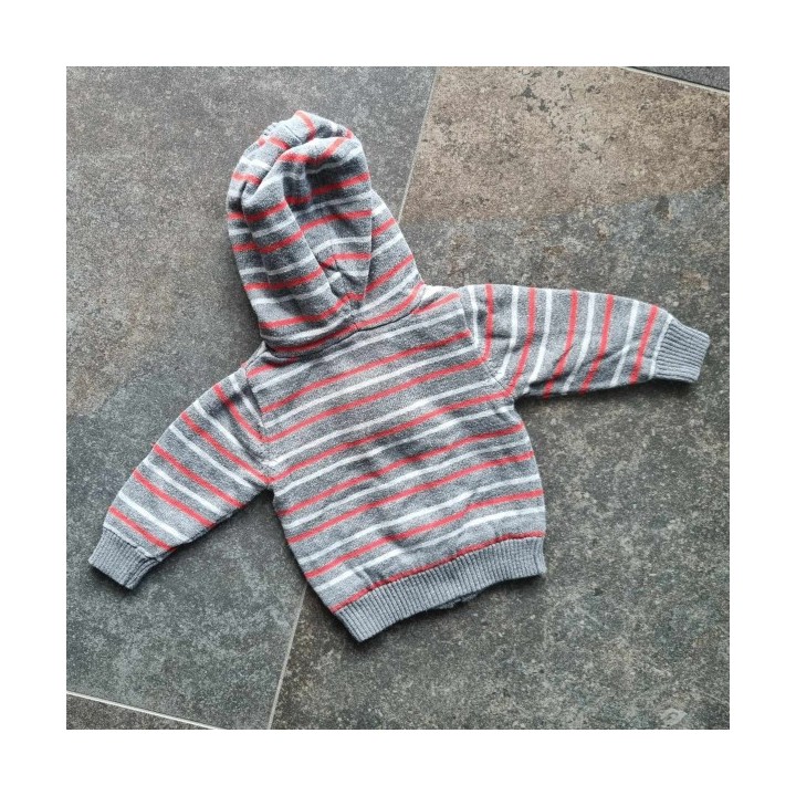 Outlet Suisse – Solderie & Neuf - Pull gris à capuche et rayures