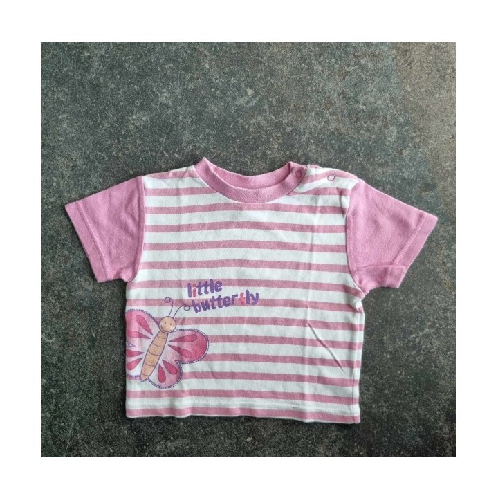 La Solderie - Seconde main et neuf - T-shirt rose blanc papillon