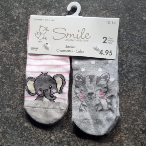 La Solderie suisse  - Chaussettes chaton éléphant Smile 3 mois