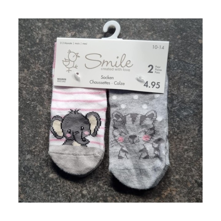 La Solderie suisse  - Chaussettes chaton éléphant Smile 3 mois