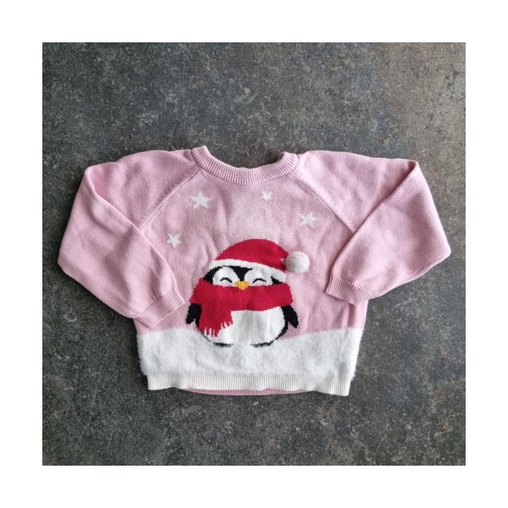 La Solderie suisse - Pull rose pingouin Noël Manor