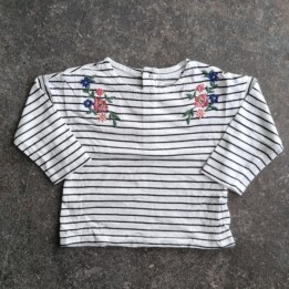 La Solderie suisse - T-shirt blanc rayé fleurs Bout'Chou Bio 68