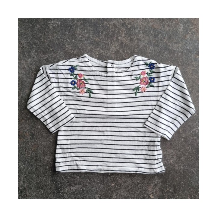 La Solderie suisse - T-shirt blanc rayé fleurs Bout'Chou Bio 68
