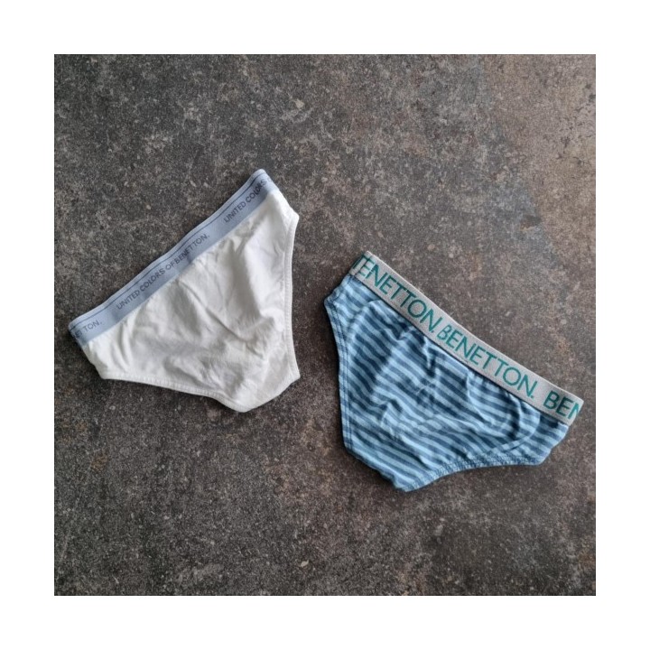 La Solderie suisse - 2 Slips blancs-bleus Benetton 110