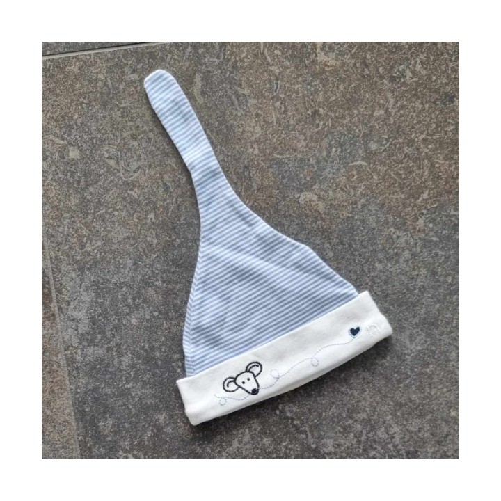 Bonnet rayé bleu et blanc